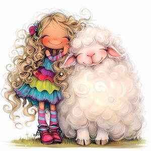 6pc Little Girl With Lamb Prints